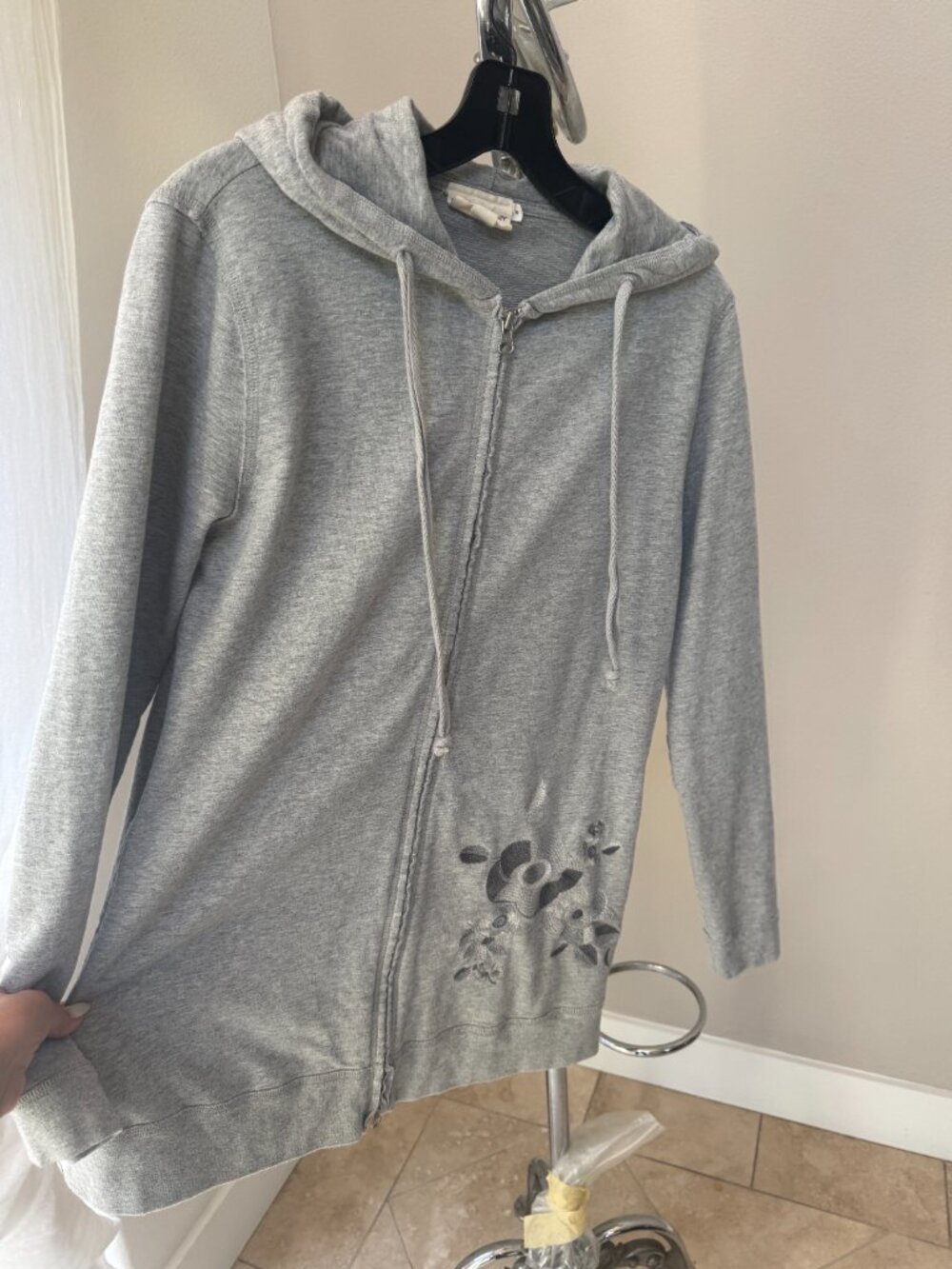 Light Gray Long Sweatshirt Zip Hoodie